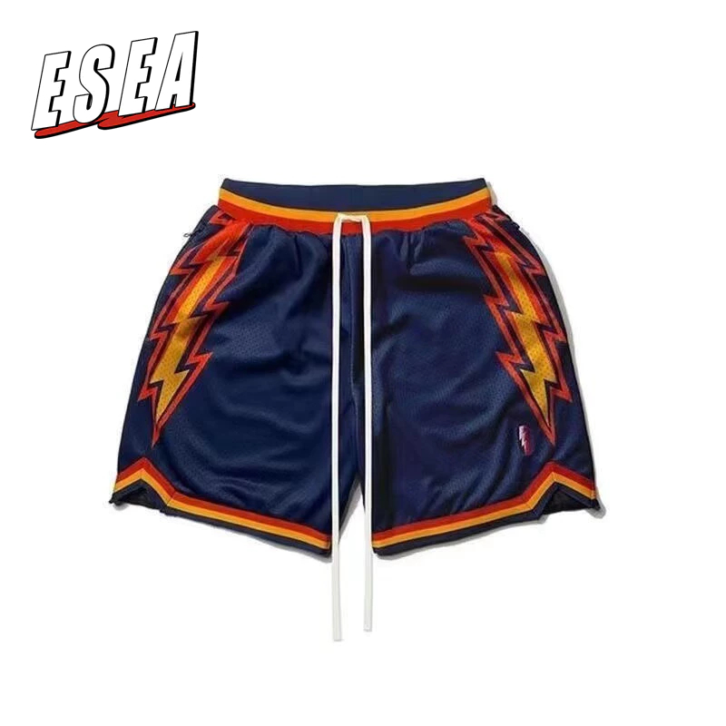 กางเกงขาสั้นบาสเก็ตบอล ESEA American Mens Retro Sports เย็บปักถักร้อยกางเกงขาสั้นแห้งเร็วสองชั้น
