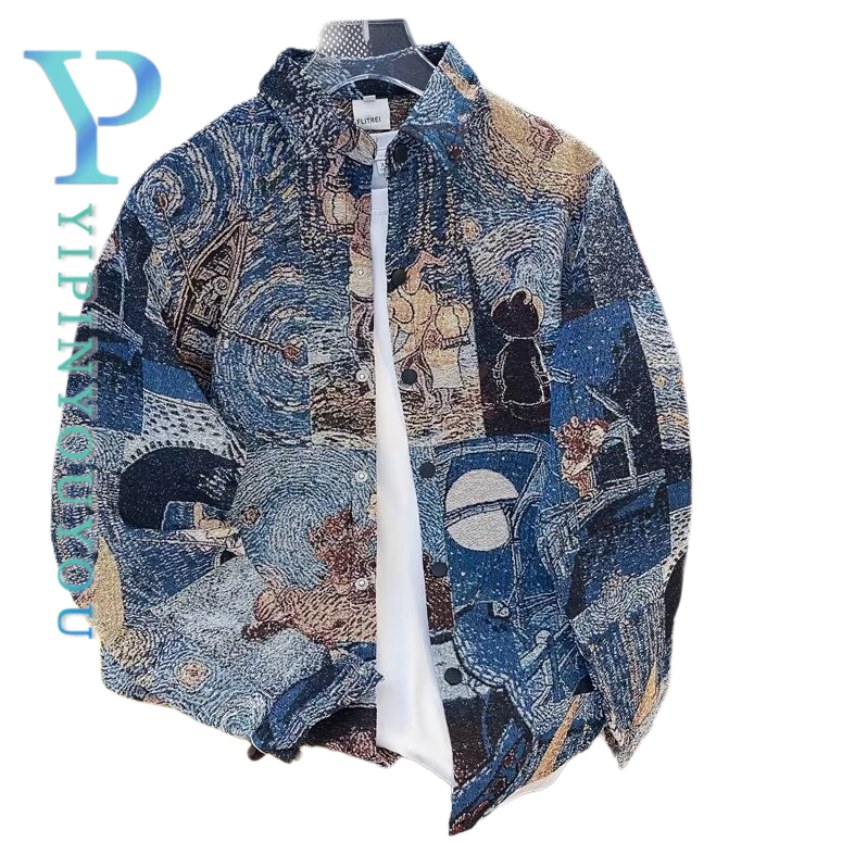 YIPINYOUYOU เสื้อแจ็คเก็ตผู้ชาย American high street destruction สไตล์ดอกไม้ปักเสื้อกันลมแจ็คเก็ต