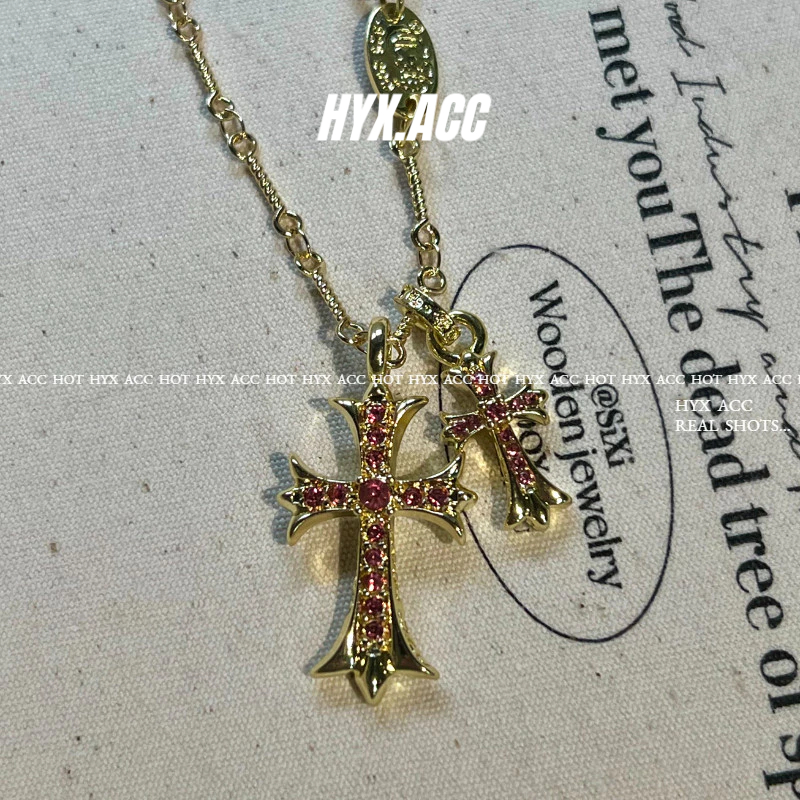 สร้อยคอ ไม่จํากัดเพศ ฮิปฮอปเย็นทองสีชมพูสร้อยคอคู่ข้าม