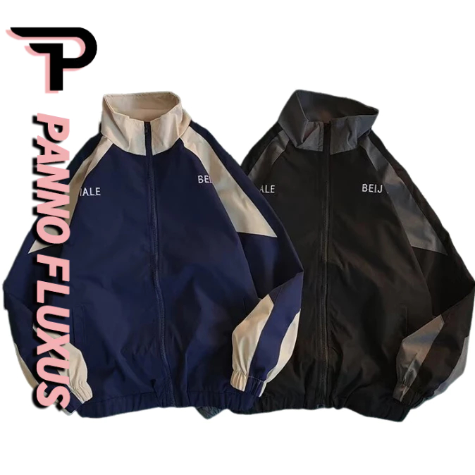Pannofluxus เสื้อแจ็คเก็ตผู้ชายญี่ปุ่นย้อนยุคหลวมสบายๆการออกแบบประกบสไตล์วิทยาลัยเสื้อกีฬาแห้งเร็ว