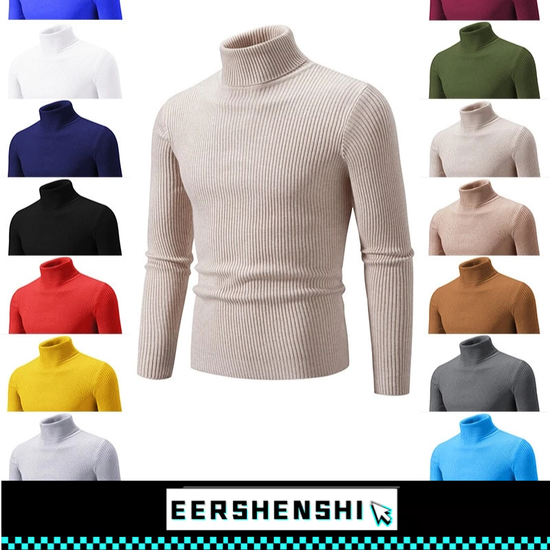EERSHENSHI เสื้อกันหนาวผู้ชายคอปกสูงสีทึบด้านในลําลองด้านบน