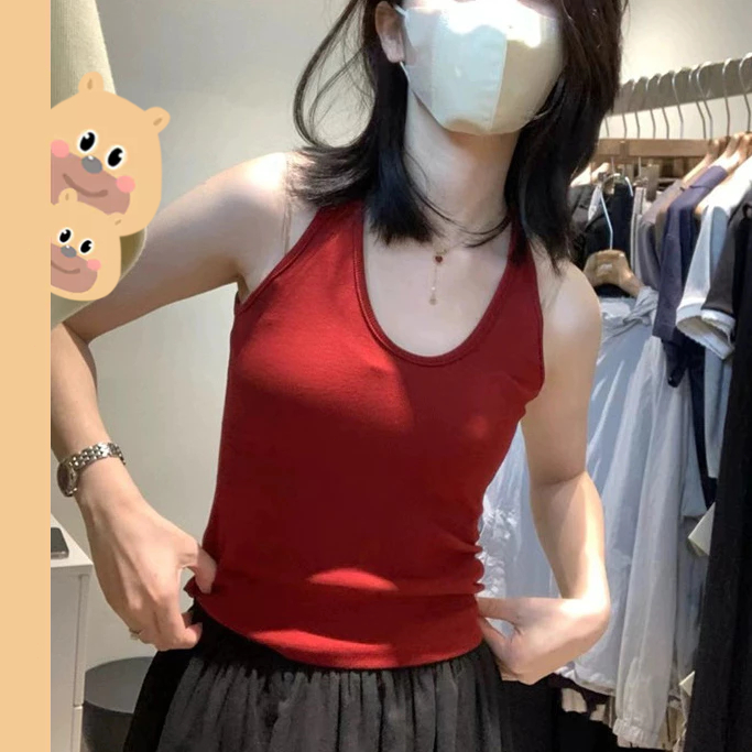 bearbra เสื้อลูกไม้สีแดงของผู้หญิง ท็อปส์ซู camisol ฤดูร้อน เสื้อผ้าห้อยคอ