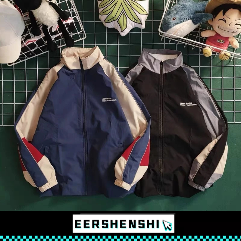 EERSHENSHI ชุดเบสบอลสไตล ์ วิทยาลัยใหม ่ ผู ้ ชายหลวมประกบตัดกันแจ ็ คเก ็ ตสะท ้ อนแสงผู ้ ชายและผู ้ หญิงสไตล ์ ฮ ่ องกงแจ ็ คเก ็ ตกีฬา