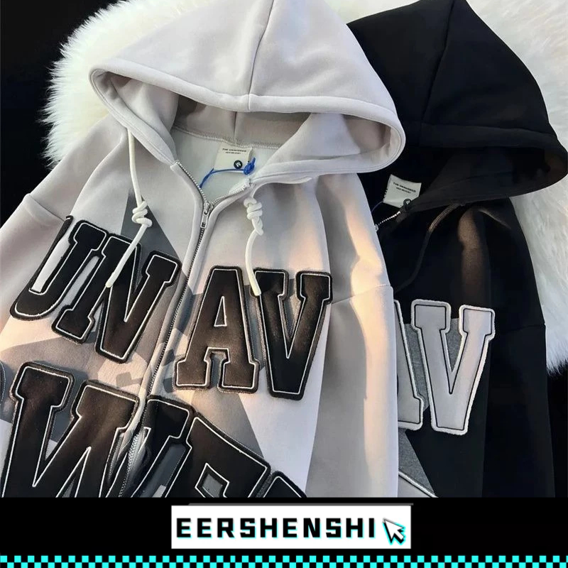 EERSHENSHI เสื้อฮู้ดผู้ชายฮิปฮอปย้อนยุคอเมริกัน แฟชั่นแบรนด์เสื้อกันหนาวผู้ชายและผู้หญิง Ins