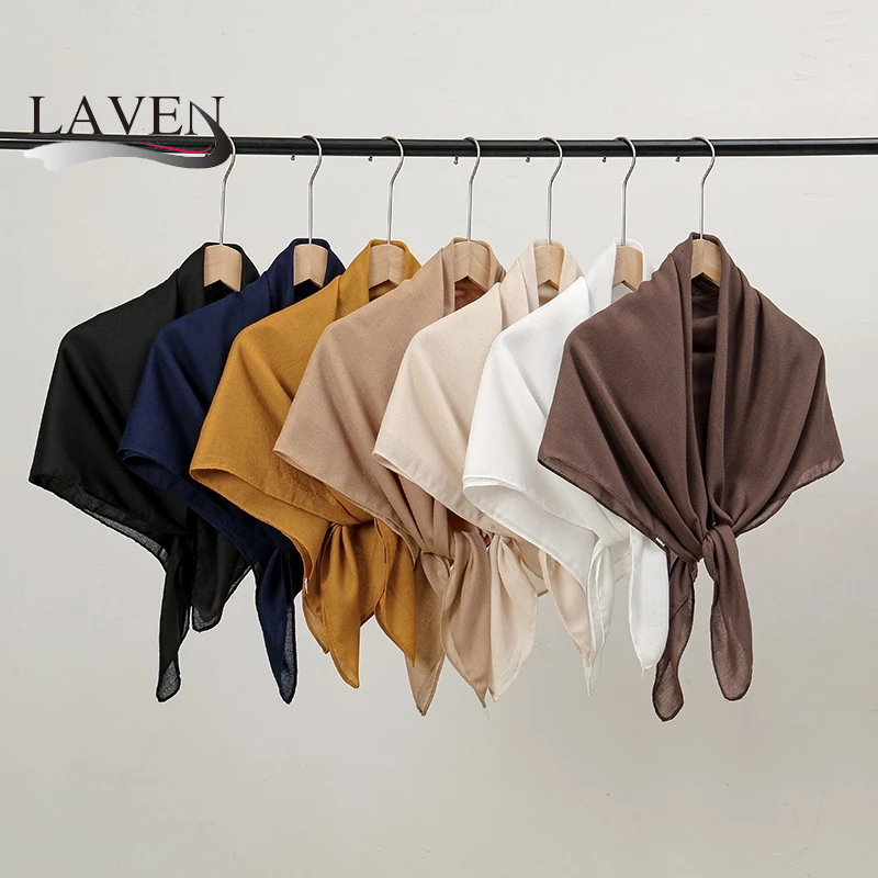 Laven ผ้าฝ้ายธรรมดา Voile ผ้าพันคอ 90*90 ซม.ผ้าพันคอผ้าพันคอ Bawal มุสลิมคอผ้าพันคอผ้าคลุมไหล่เหนียวฮิญาบผ้าคลุมไหล่