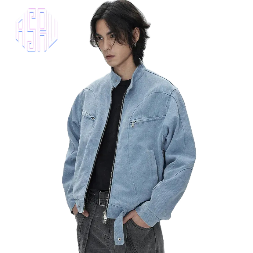 Asrv Autumn Glacier Blue Simple Casual Jacket Harrington High-grade Washed Canvas Jacket
