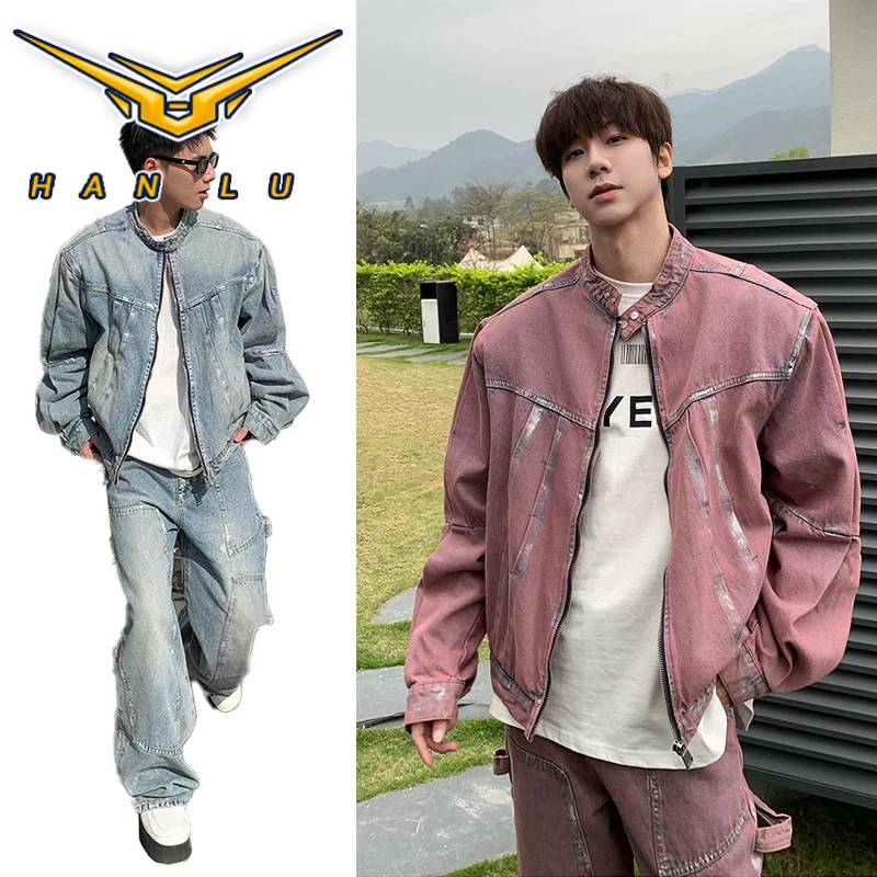 HANLU เสื้อเดนิมผู้ชายเสื้อแจ็คเก็ตแรงงานหลวมแฟชั่นฤดูใบไม้ร่วงเสื้อหนาว