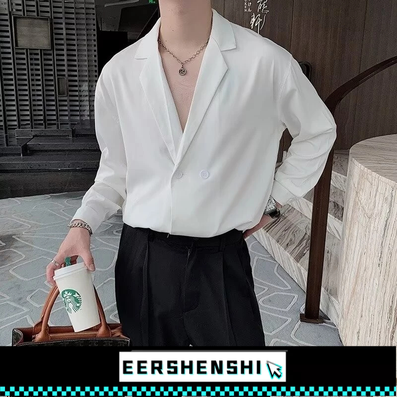 EERSHENSHI เสื้อเชิ้ตผู้ชายเสื้อเชิ้ตอินเทรนด์อารมณ์ยอดนิยมอเนกประสงค์อินเทรนด์ด้านบน