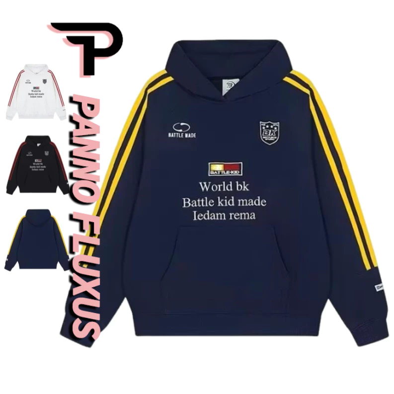 Pannofluxus เสื้อกันหนาวมีฮู้ดผู้ชาย American high street contrast color splicing letter เสื้อฮู้ดลําลอง