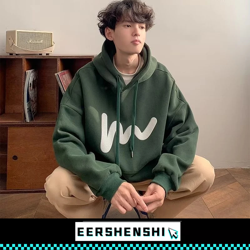 EERSHENSHI เสื้อกันหนาวมีฮู้ดผู้ชายหลวมอารมณ์ใหม่สันทนาการเสื้อสเวตเชิ้ต