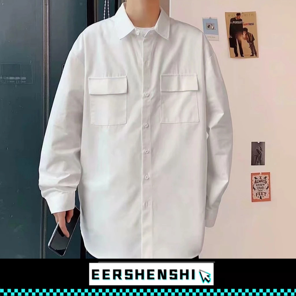 EERSHENSHI เสื้อเชิ้ตผู้ชายแขนยาวสไตล์เกาหลีอินเทรนด์เสื้อลําลองด้านบนหลวม