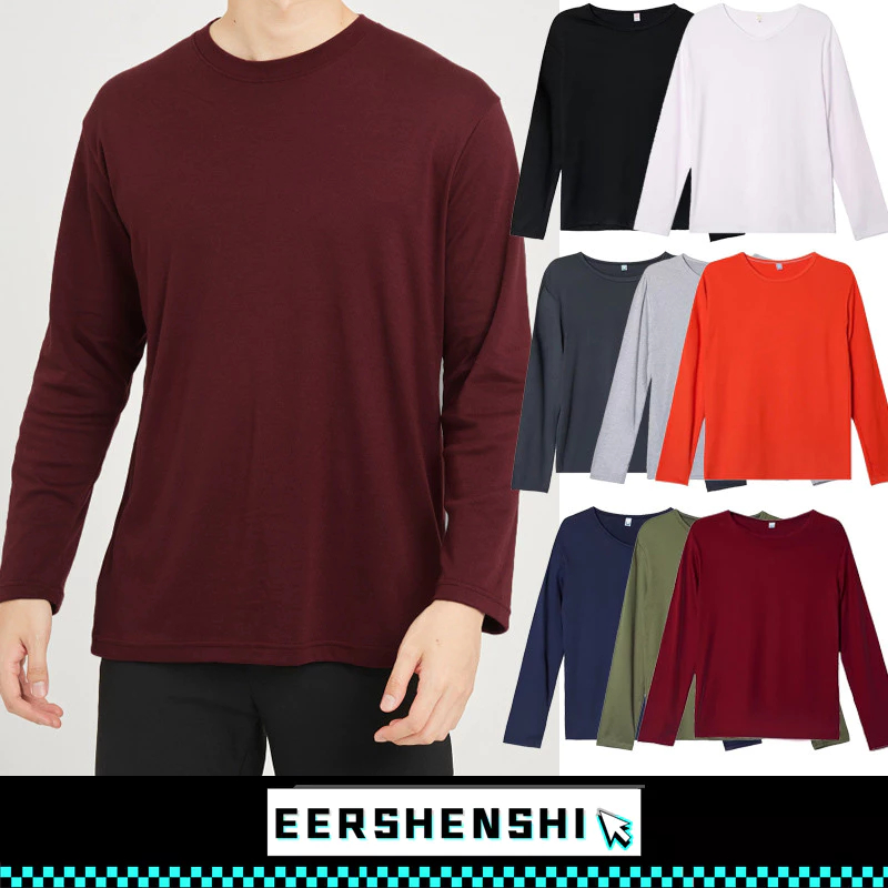 EERSHENSHI เสื้อยืดแขนยาวผู้ชายคอกลม เรียบง่าย ใหม่ ยอดนิยม บาง Ins