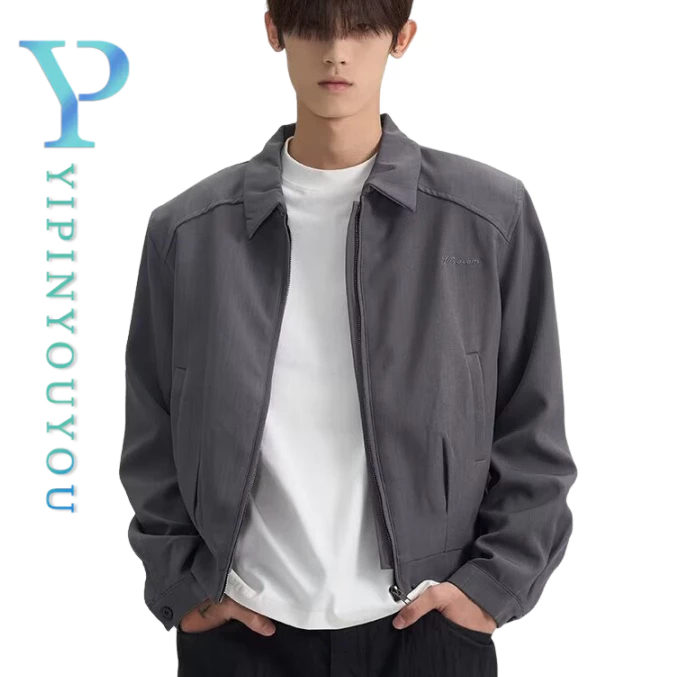 YIPINYOUYOU เสื้อแจ็คเก็ตผู้ชายสไตล์ญี่ปุ่นฮาราจูกุสีทึบเรียบง่ายจดหมายปักเสื้อแจ็คเก็ตจีน