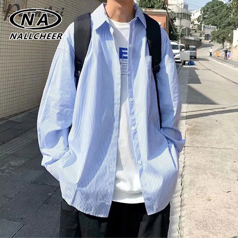 เสื้อเชิ้ตแขนยาวลายทางญี่ปุ่นสําหรับผู้ชาย เสื้อแจ็คเก็ตลําลองอินเทรนด์เวอร์ชั่นเกาหลีสําหรับคู่รัก