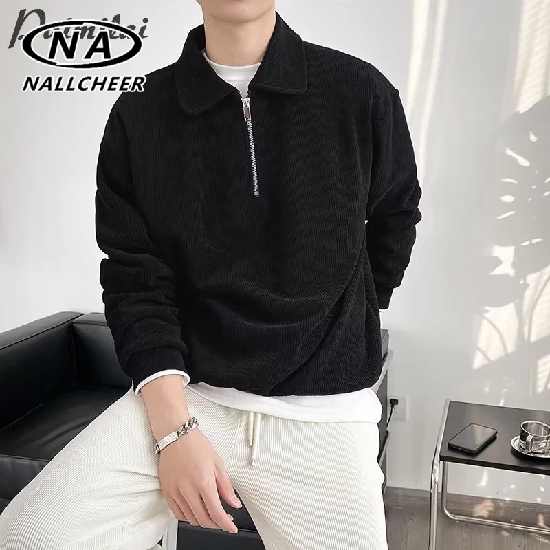 เสื้อกันหนาว ผู้ชายเกาหลีเทรนด์ซิปเสื้อกันหนาวปกเกาหลีเทรนด์ลำลองแขนยาวสีทึบถักเสื้อกันหนาว