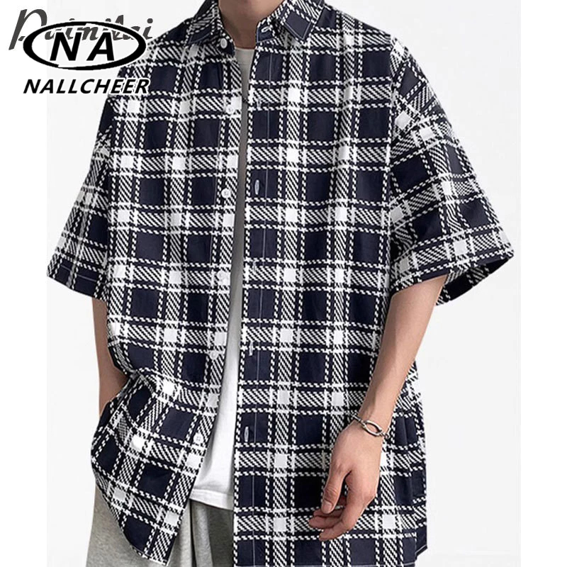 เสื้อเชิ้ตแขนสั้นแบบใหม่สำหรับผู้ชาย วินเทจระดับไฮเอนด์รู้สึก Pi หล่อครึ่งแขนเสื้อลายสก๊อต