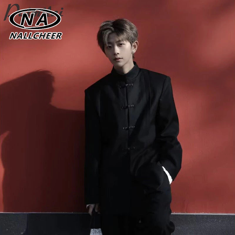 ผู้ชายใหม่สไตล์จีนปุ่มถังเสื้อแขนยาวขนาดเล็กออกแบบระดับไฮเอนด์กับเสื้อหรูหราแสง