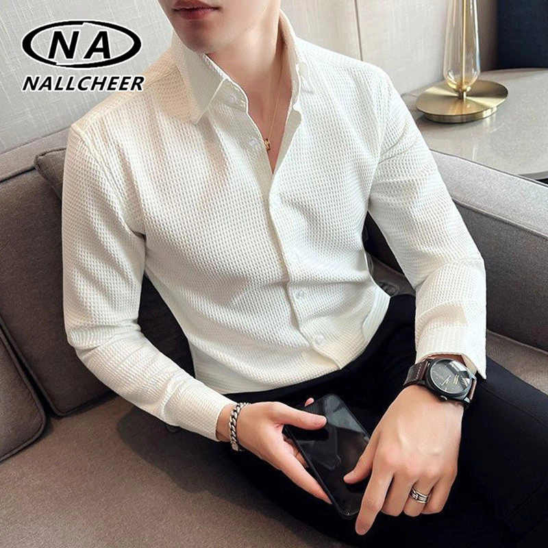 เสื้อเชิ้ตแขนยาว สีพื้น แฟชั่นยอดนิยม สําหรับผู้ชาย