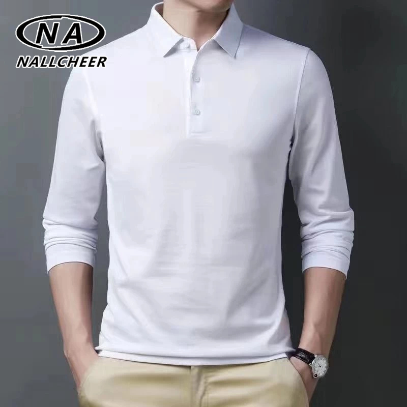 เสื้อโปโลแขนยาวลําลอง คอปก ขนาดใหญ่ สีพื้น สไตล์นักธุรกิจ สําหรับผู้ชาย