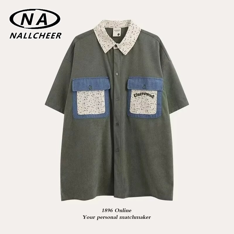 เสื้อเชิ้ตแขนสั้น คอปก ทรงหลวม ปักลายดอกไม้ สไตล์อเมริกันเรโทร เหมาะกับฤดูร้อน สําหรับผู้ชาย
