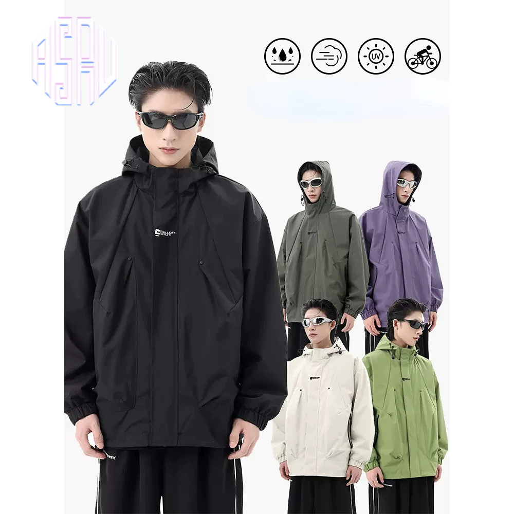 Asrv สไตล์อเมริกันชุดกีฬาลําลองแจ็คเก็ตฤดูใบไม้ร่วงสีทึบ กันลม เสื้อแจ็คเก็ตกันน้ําหลวม