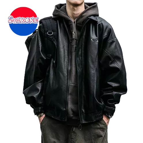 SUIKONE ซุยโคเนะ เสื้อหนังสไตล์รถจักรยานยนต์สีดําถนนอเมริกันฤดูใบไม้ร่วงย้อนยุคกันลมเสื้อแจ็คเก็ตหนังระดับไฮเอนด์อเนกประสงค์