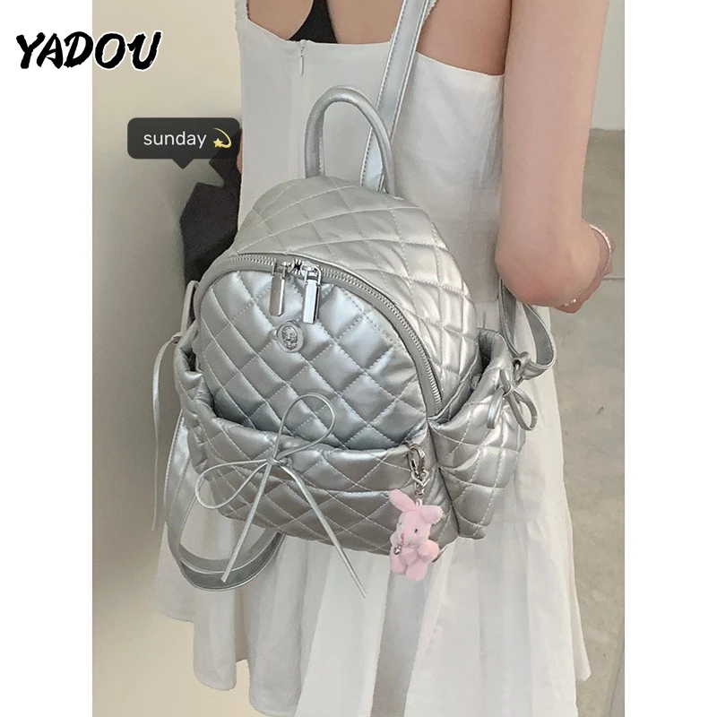 Yadou แฟชั่นบัลเล่ต์สไตล์ Y2K เพชรตรวจสอบออกแบบกระเป๋าผู้หญิงเวอร์ชั่นเกาหลีของ Instagram ความจุขนาดใหญ่กระเป๋าเป้สะพายหลังผู้หญิง