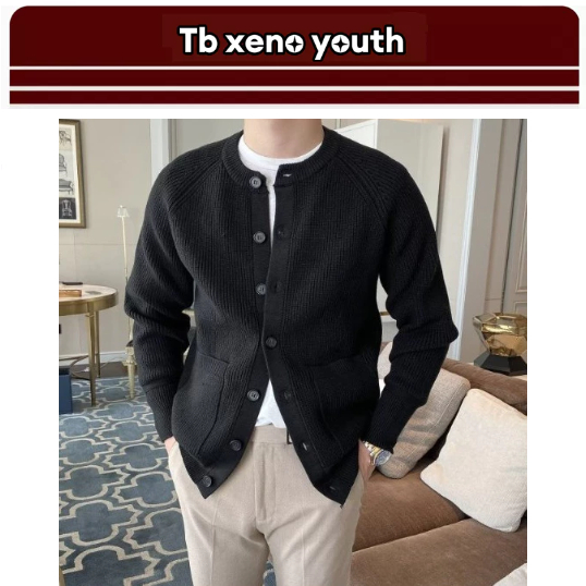 Tb xeno youth เสื้อถักผู้ชายแขนยาวใหม่อบอุ่นและอเนกประสงค์เสื้อสเวตเตอร์คอกลมสีทึบลําลอง
