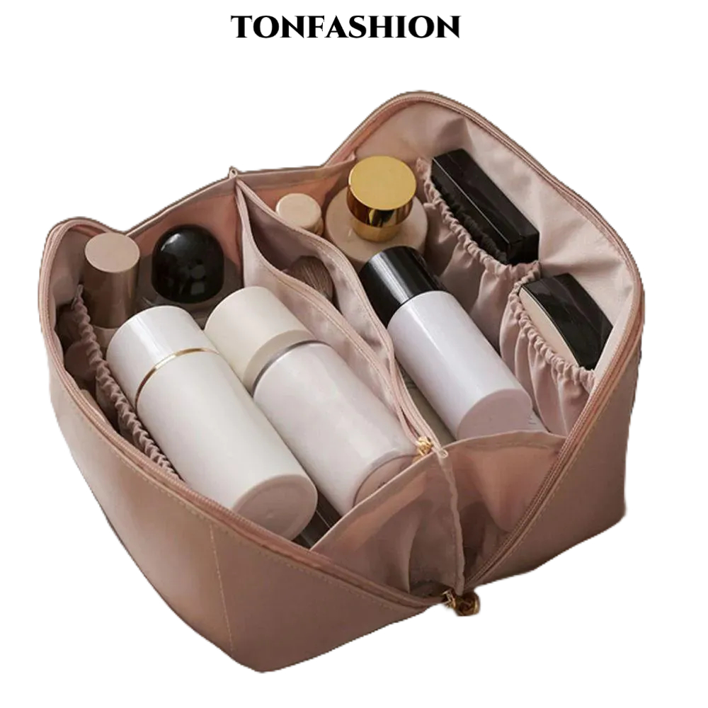 Tonfashion กระเป๋าเครื่องสําอาง แบบพกพา พร้อมช่องใส่แปรง