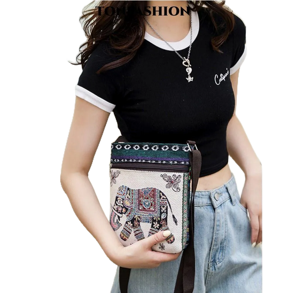 Tonfashion กระเป๋าสะพายไหล่ กระเป๋าถือ ปักลายชนเผ่า ความจุขนาดใหญ่ ทนทาน สําหรับสตรี