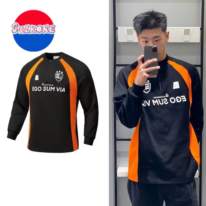 SUIKONE ซุยโคเนะ ชุดฟุตบอลกีฬาสไตล์อเมริกันฤดูใบไม้ร่วงย้อนยุคแขนยาวซิปเสื้อสเวตเตอร์คอกลม