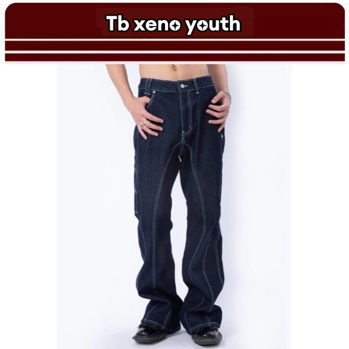 Tb xeno youth กางเกงยีนส์ผู้ชาย สไตล์เกาหลี ดีไซน์เฉพาะตัวระดับไฮเอนด์ กางเกงขาตรงทรงหลวมย้อนยุค