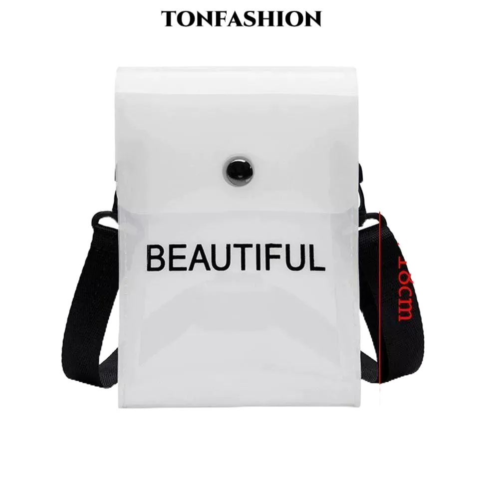 Tonfashion กระเป๋าสะพายไหล่ กระเป๋าเมสเซนเจอร์ เลเซอร์ใส ขนาดเล็ก สําหรับผู้หญิง