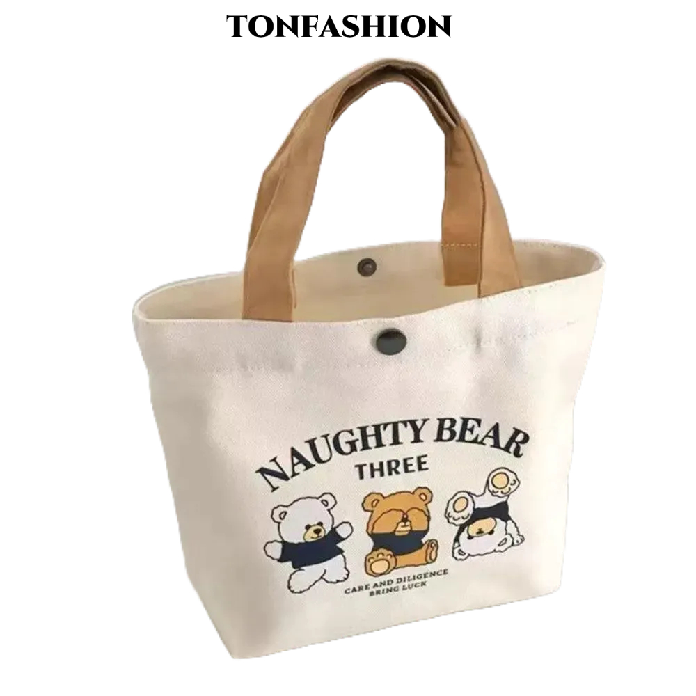 Tonfashion กระเป๋าถือ ผ้าแคนวาส ทรงโท้ท ขนาดใหญ่ จุของได้เยอะ ลายการ์ตูนพีชน่ารัก สําหรับเดินทาง