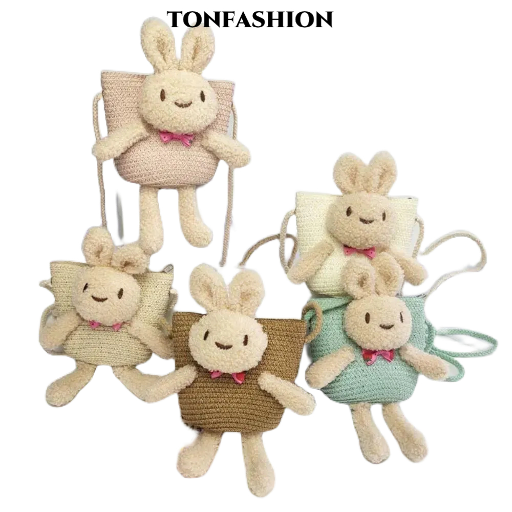 Tonfashion กระเป๋าสะพายไหล่ กระเป๋าถือ ขนาดมินิ ลายการ์ตูนกระต่าย แฮนด์เมด มีซิป พร็อพถ่ายรูป สําหรับเด็ก