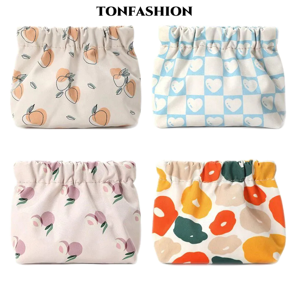 Tonfashion กระเป๋าผ้าห่อตัว สําหรับเด็กผู้หญิง เดินทาง พิมพ์ลายลิปสติก กระเป๋าเครื่องสําอาง