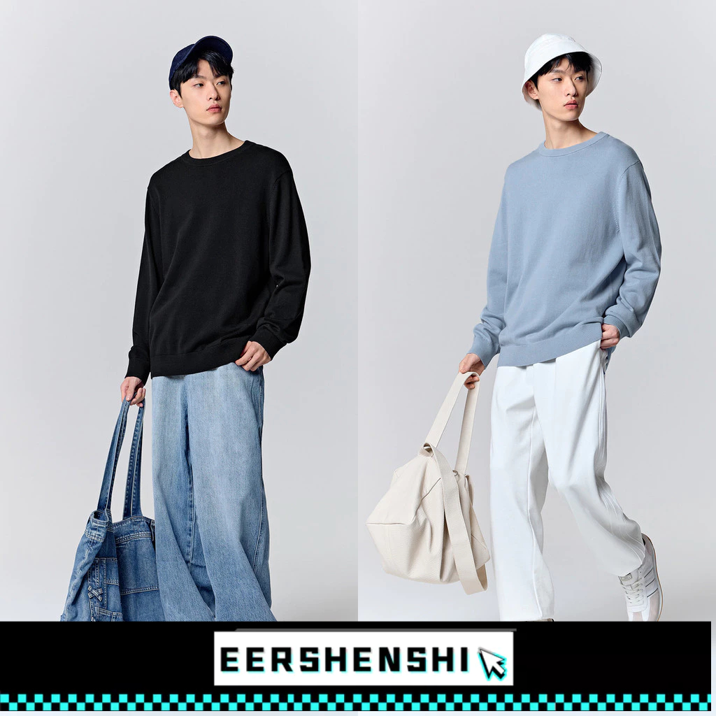 EERSHENSHI เสื้อกันหนาวผู้ชายเสื้อสเวตเตอร์พรีเมี่ยมคอกลมสไตล์ญี่ปุ่นสำหรับผู้ชายและผู้หญิง ซักด้วยเครื่องได้