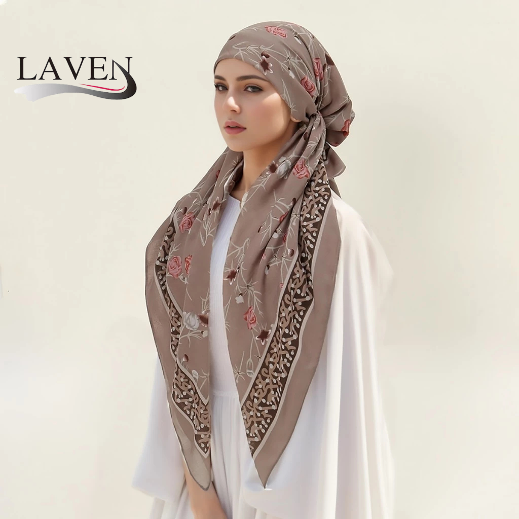 Laven ดอกไม้พิมพ์ Voile ผ้าพันคอนุ่มหมวกหมวก HeadScarf ยาวสองหาง Turban Hijabs หมวกผู้หญิงผ้าคลุมไหล่