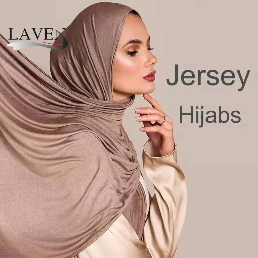Laven ธรรมดายืดหยุ่น Jersery ผ้าฝ้าย Hijab ผ้าคลุมไหล่ผู้หญิง Jersey ผ้าพันคอ Foulard ผ้าฝ้าย Headscarf มุสลิม Hijab Tudung