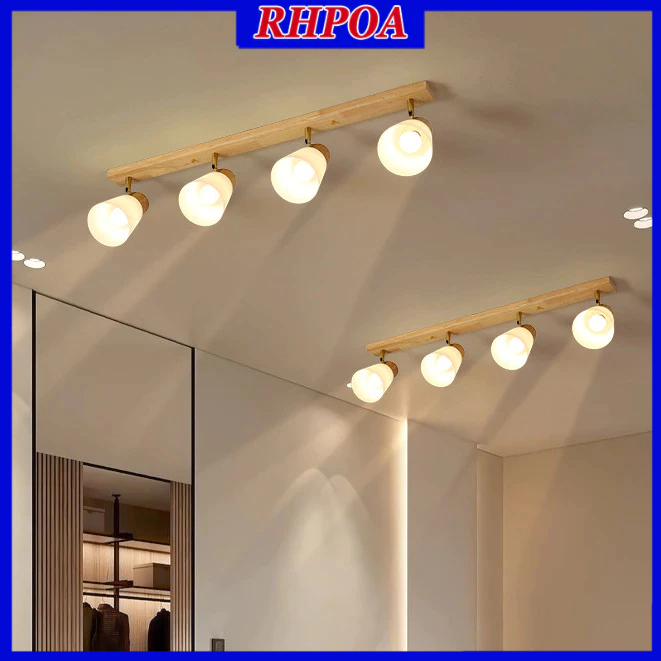 RHPOA โคมไฟรางไม้ E27 โคมไฟสปอตไลท์ LED โคมไฟเพดานไม้เนื้อแข็ง ช่วยปกป้องดวงตา