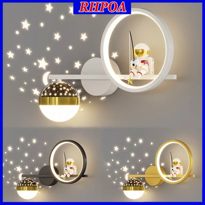 RHPOA โคมไฟติดผนัง LED รูปนักบินอวกาศ โคมไฟติดผนังสำหรับเด็กที่ปกป้องดวงตา มี 3 สี/ติดตั้งง่าย