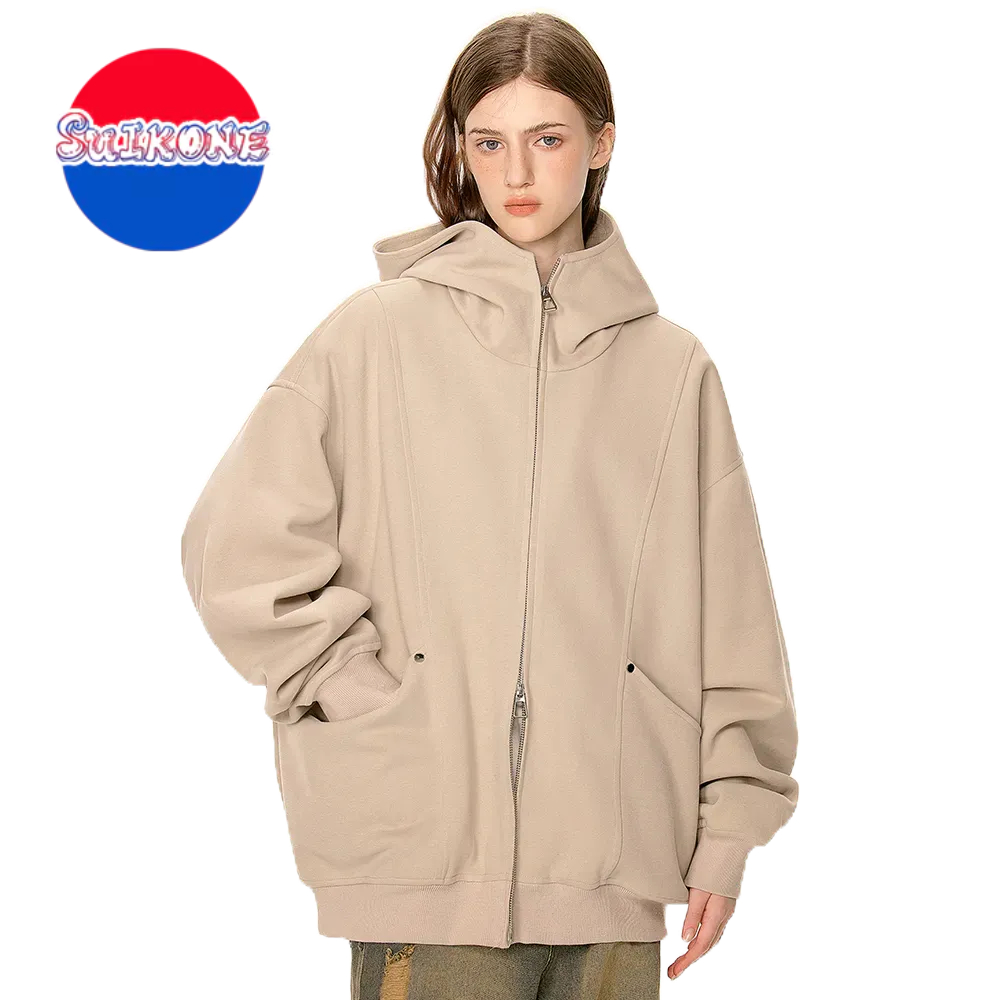 SUIKONE Suikeone ฤดูใบไม้ร่วงสีทึบ silhouette เสื้อกันหนาวมีฮู้ดอเมริกัน high street ผู้ชายและผู้หญิงหลวมสบายๆเสื้อกันหนาวมีฮู้ด