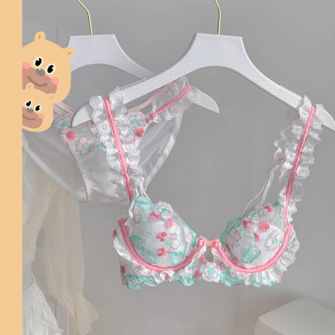 🎀bearbra🎀บราลูกไม้ ชุดชั้นในปักสําหรับสุภาพสตรี เนื้อผ้า ระบายอากาศ พร้อมส่ง
