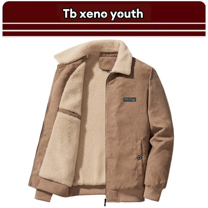 Tb xeno youth เสื้อแจ็คเก็ตผ้าฝ้ายผู้ชาย corduroy plus กํามะหยี่หนายืนปก lambskin เสื้อแจ็คเก็ตลําลอง
