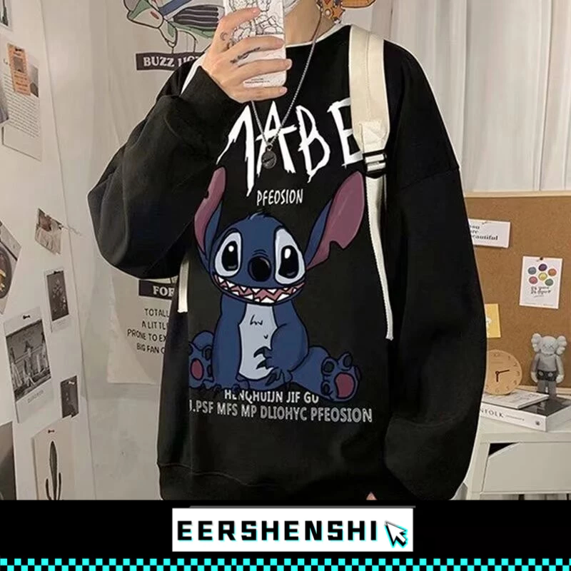 EERSHENSHI เสื้อฮู้ดผู้ชาย อเมริกัน สูง ถนน แฟชั่นแบรนด์หลวม เย็บร้อย เสื้อกันหนาวมีฮู้ดคู่
