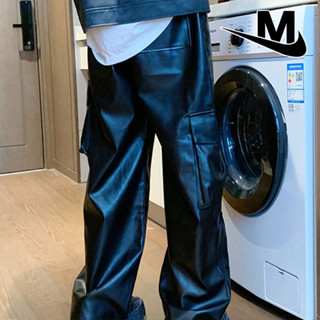 MRJJVIALY กางเกงหนังผู้ชายทรงหลวมสไตล์อเมริกันสตรีทแฟชั่นใหม…