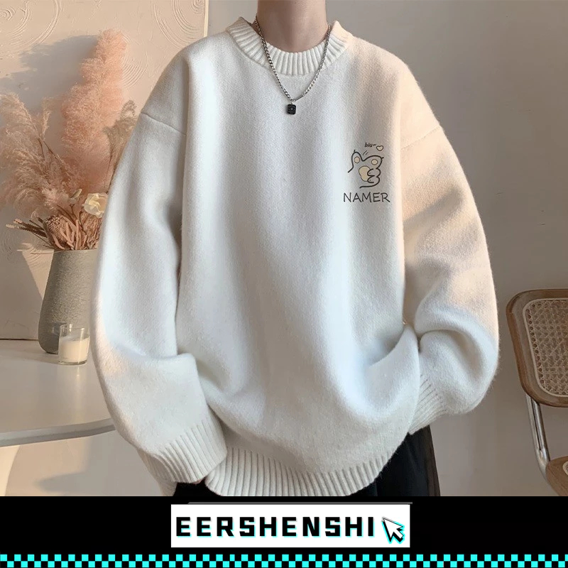 EERSHENSHI เสื้อกันหนาวผู้ชาย ใหม่สไตล์ ไม่จํากัดเพศ ซักเครื่องไม่ได้ใช้งานสไตล์เสื้อกันหนาวคู่สีแดง