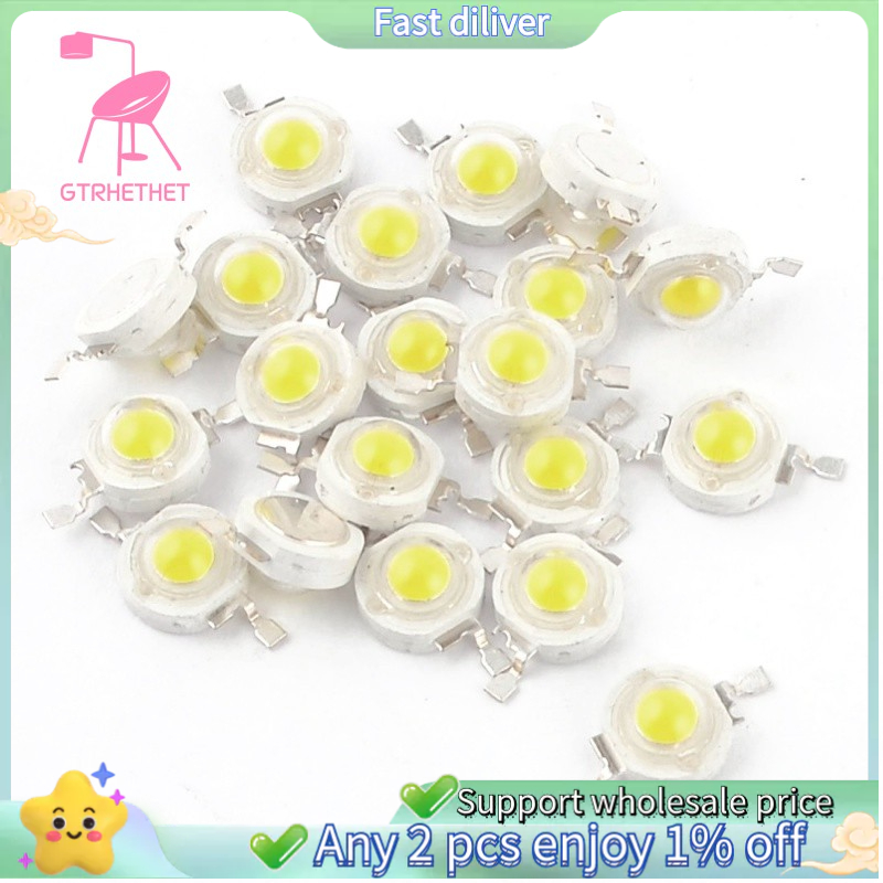 20 Pcs High Power 2 Pin 3W White LED Bead Emitters 170-190Lm 6000K