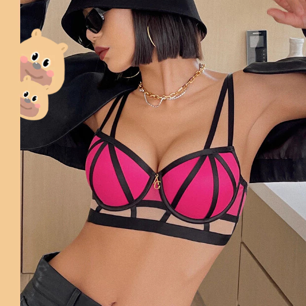 🎀bearbra🎀เซ็กซี่ บราลูกไม้ ชุดเสื้อชั้น สีกุหลาบแดง บรา + กางเกงใน พร้อมส่ง