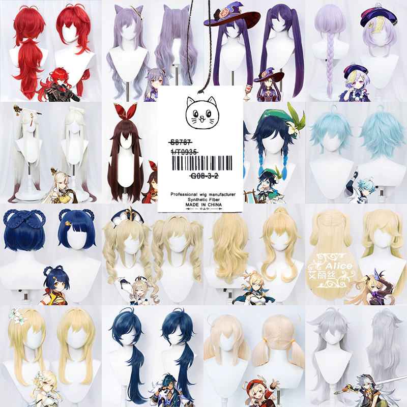 【Manmei】 Diluc Wig Keqing วิกผม Mona Genshin Wig  Impact Cosplay เหมาะกับขนาดรอบศีรษะ 50-60 ซม